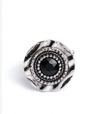 Glistening Grotto Black Ring Western paparazzi Silver-Tone Ring with Black Stone